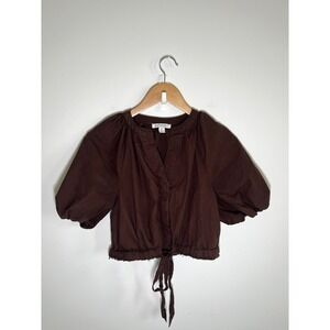 Free Assembly Cottagecore Peasant Puff Sleeve Babydoll Womens Top Brown XS